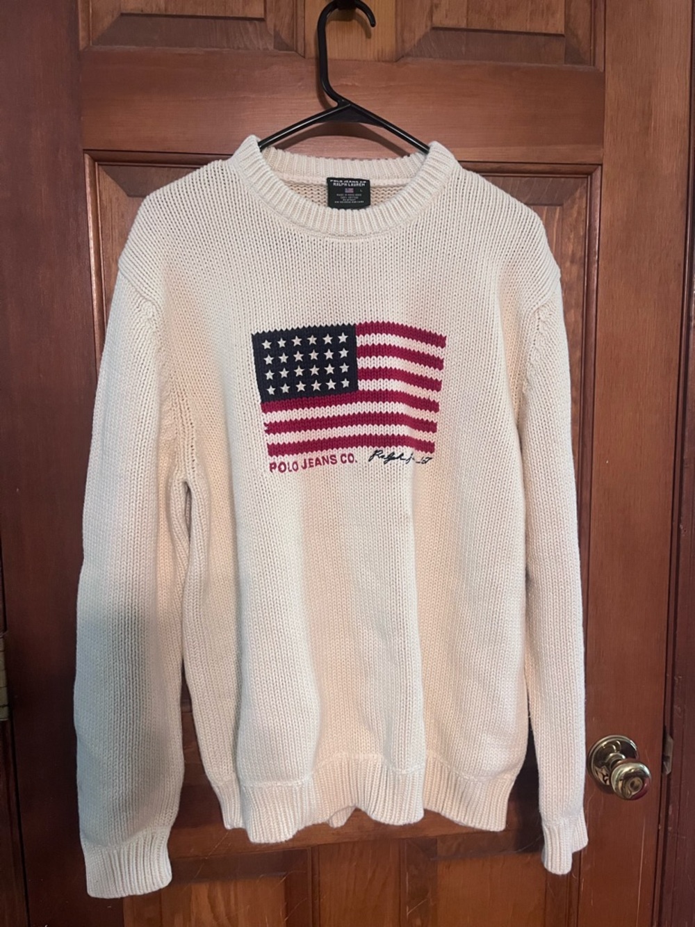 Ralph Lauren Cream Crewneck Sweater with Flag Patch